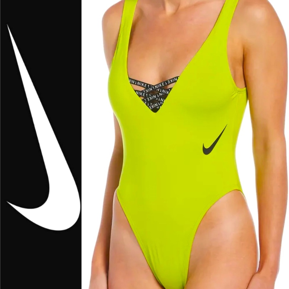 NEW Nike Women's Sneakerkini U-Back One Piece Swimsuit Atomic Green Lime Neon